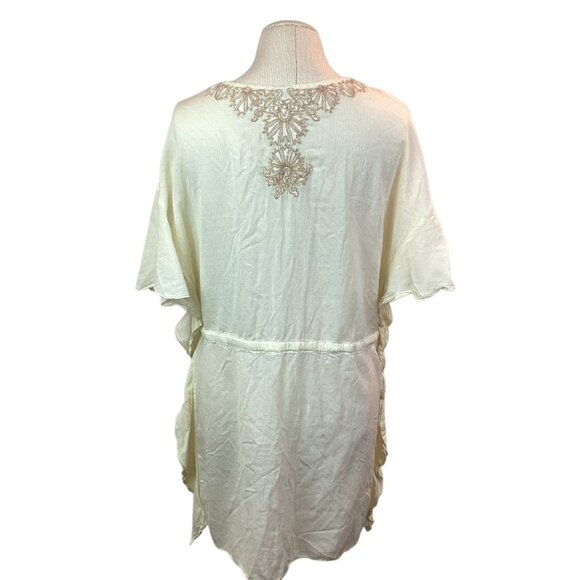 Free People Cream Embroidered Tunic Top Womens 10 Tie-Front - Picture 4 of 10
